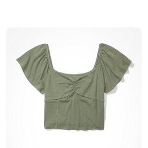American Eagle Outfitters Green Sleeve Crop Blouse